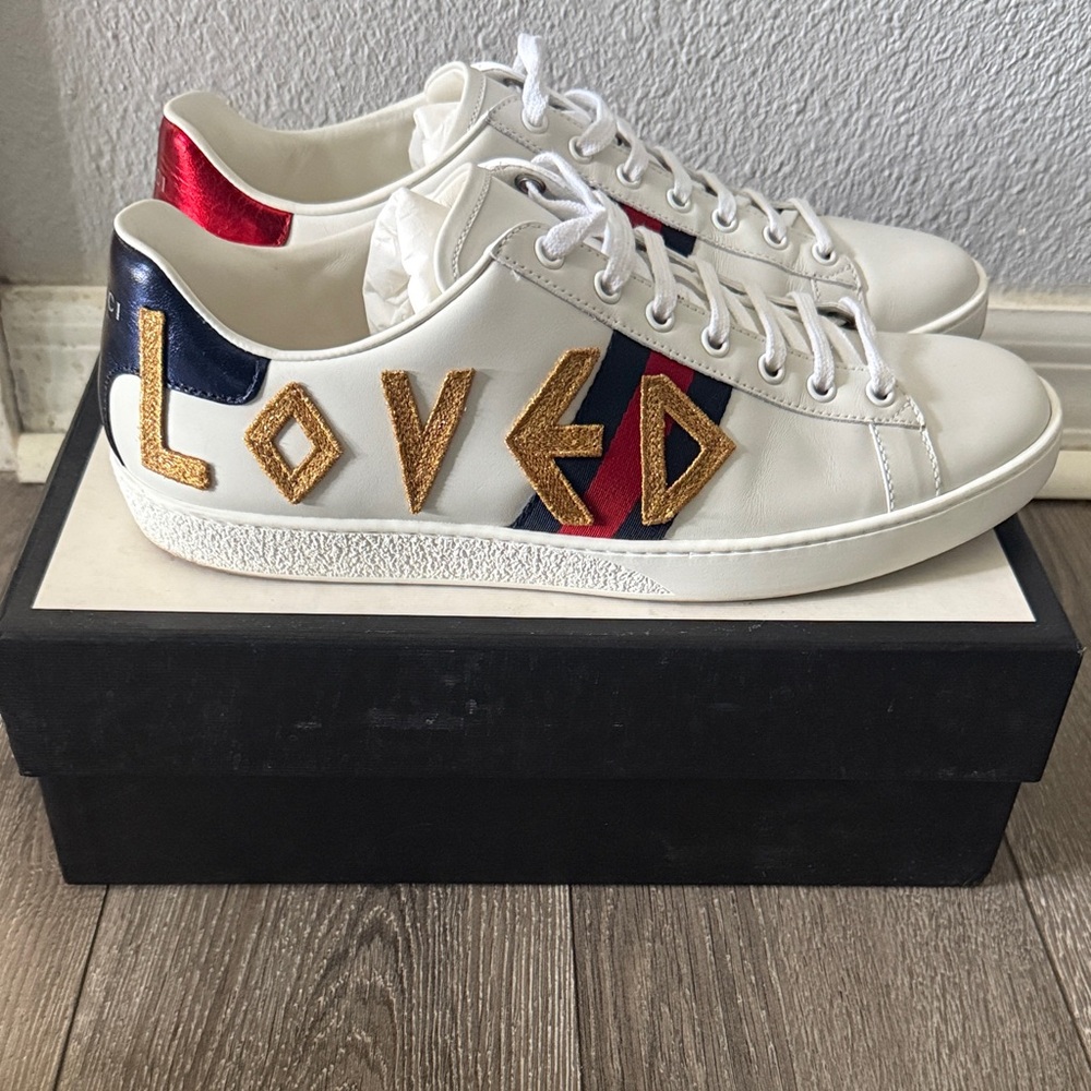 Gucci Ace White Sneakers with Red and Blue Accents